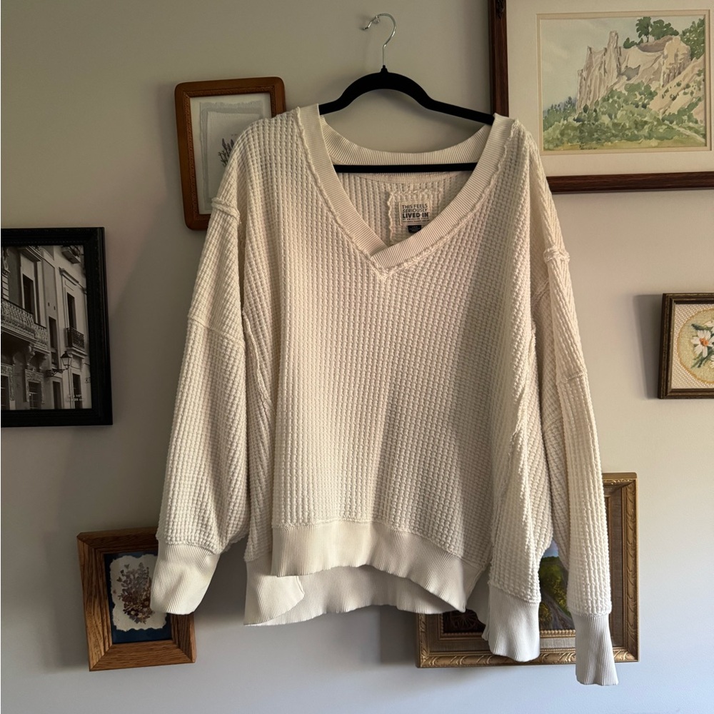 American Eagle Outfitters Off-White V-Neck Sweater